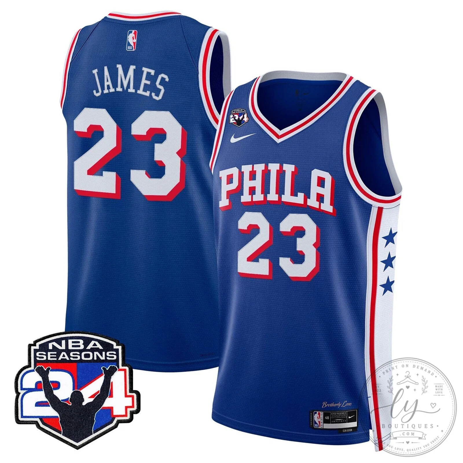 Philadelphia 76ers LeBron James Blue 24th Season Patch Basketball Jersey