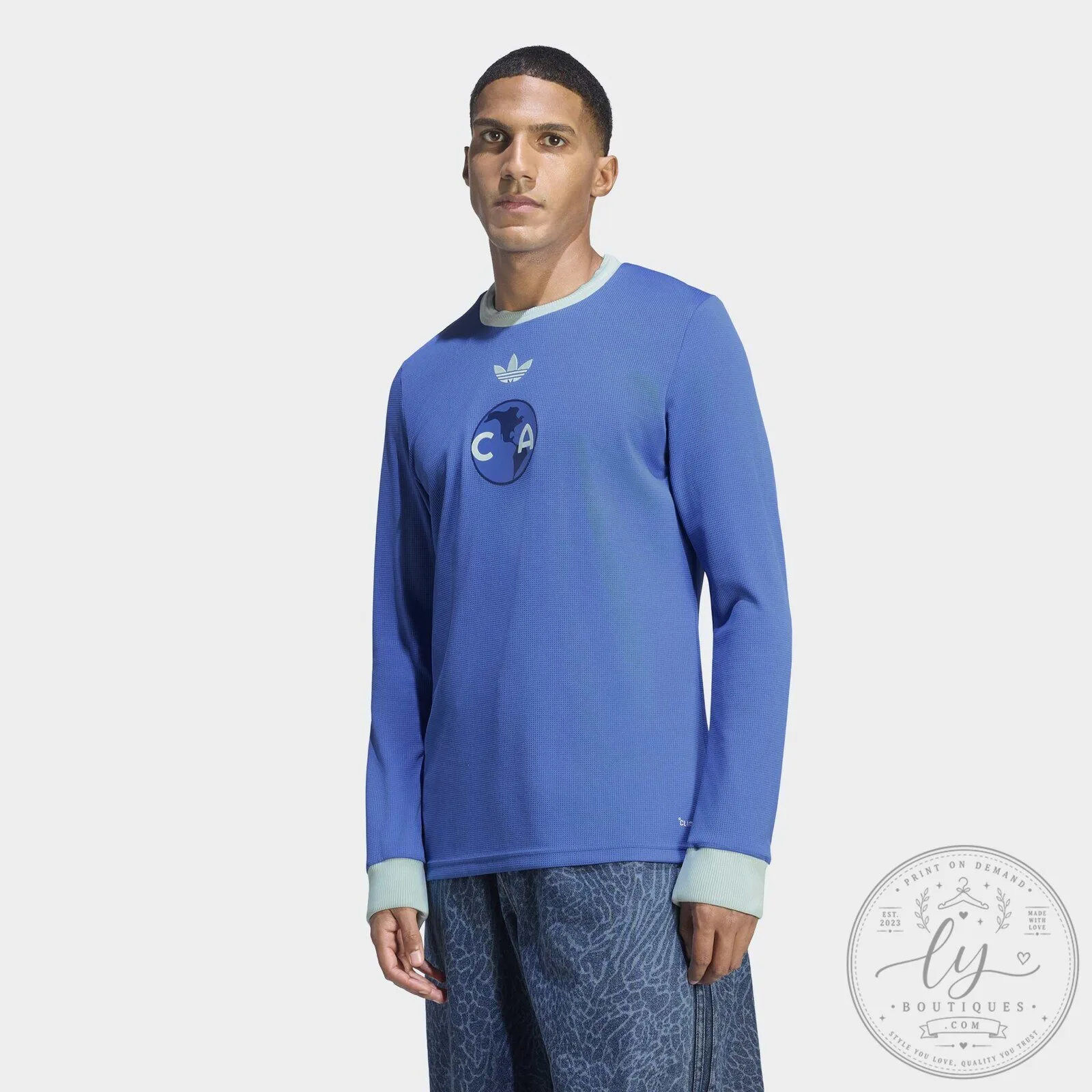 Club America 27th Anniversary Men's Blue Long Sleeve Jersey 10 Club America 27th Anniversary Men