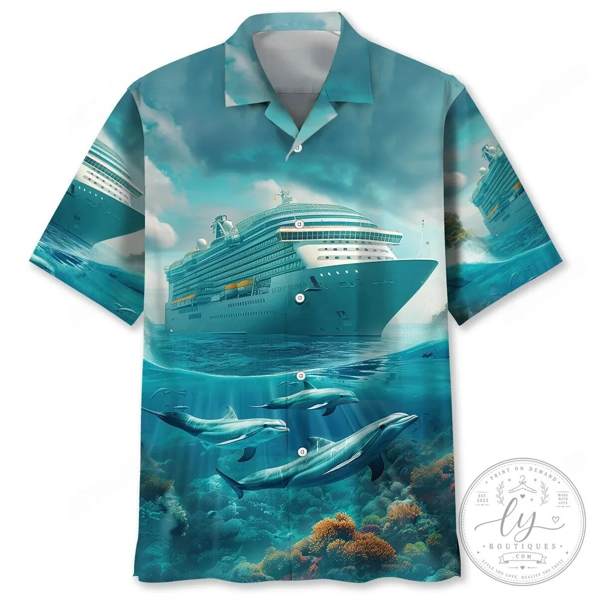 Ocean Cruise Ship And Dolphins Hawaiian Shirt