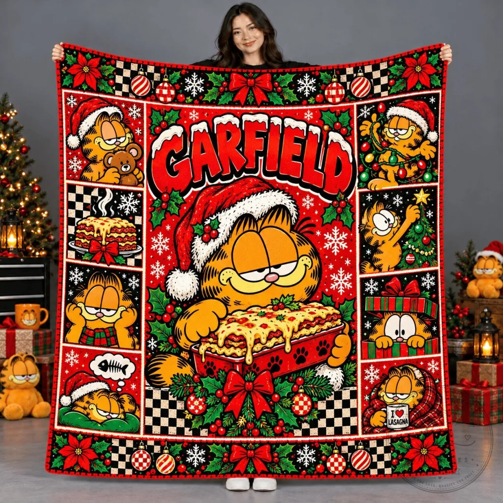 Garfield Christmas Lasagna Holiday Collage Fleece Blanket Garfield Christmas Lasagna Holiday Collage Fleece Blanket