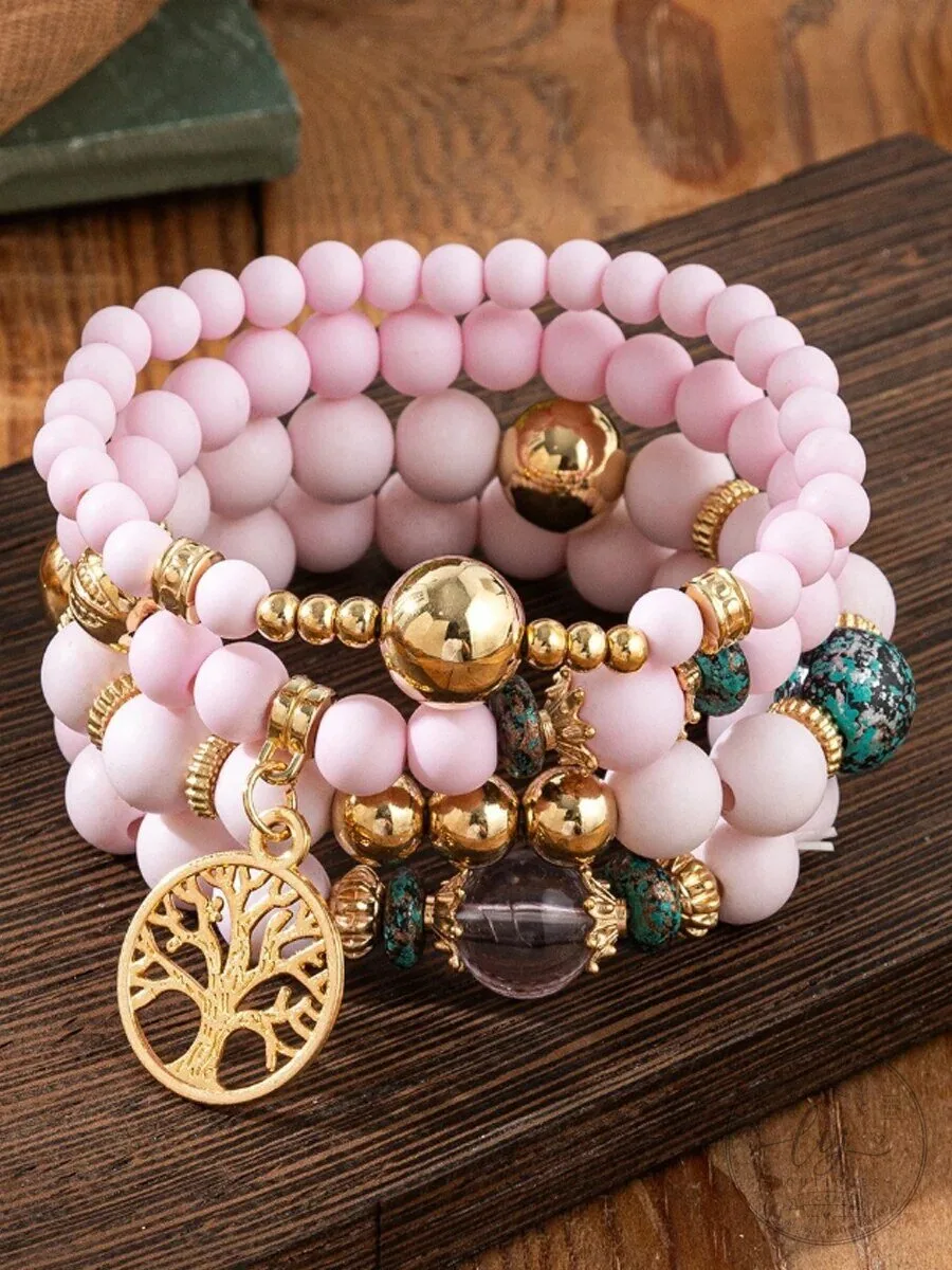 Bohemian Tree of Life Charm Multi-layer Wooden Bead Bracelet Set for Women 5 Bohemian Tree of Life Charm Multi-layer Wooden Bead Bracelet Set for Women