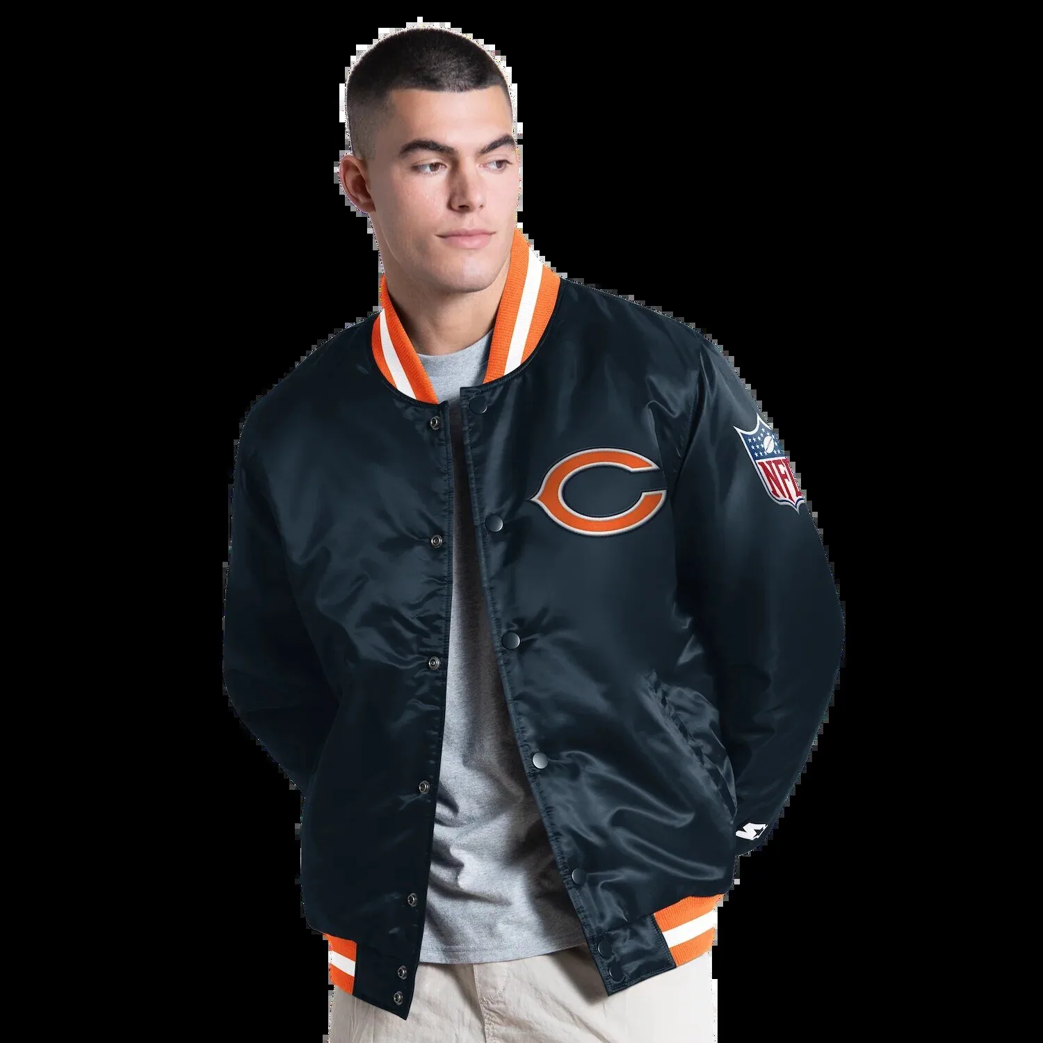 Chicago Bears Primary Logo Navy Blue Varsity Jacket for Men