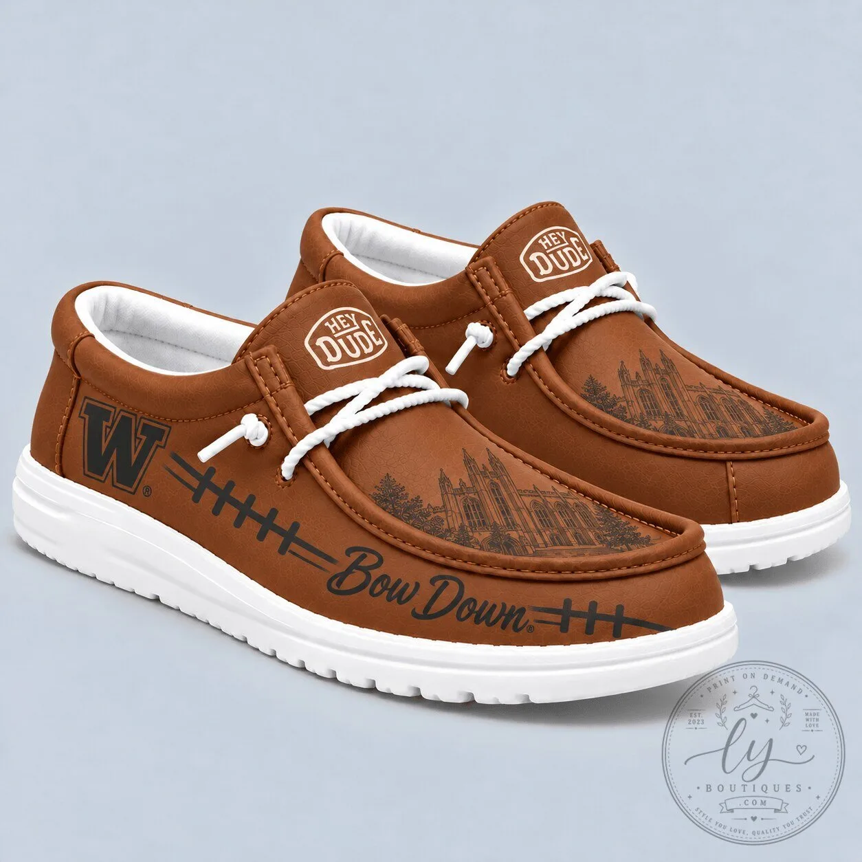 Washington Huskies Football Team Brown Leather Style Slip-On Shoes