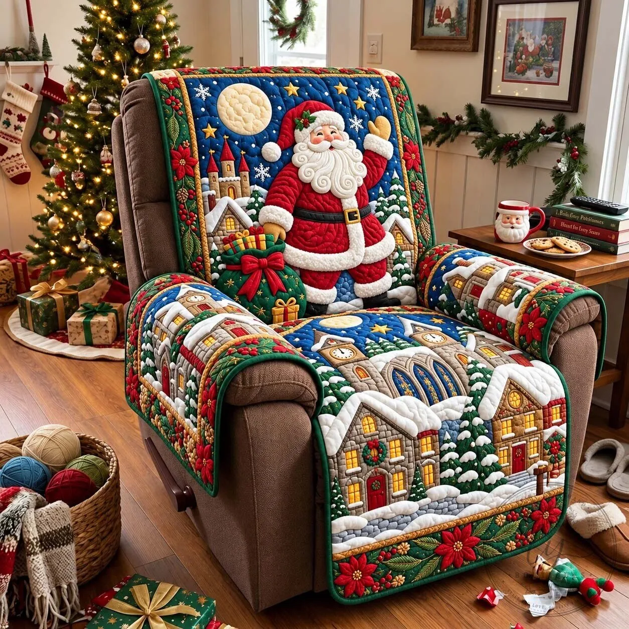 Christmas Village Santa Claus Quilted Recliner Chair Cover Protector 11 Christmas Village Santa Claus Quilted Recliner Chair Cover Protector