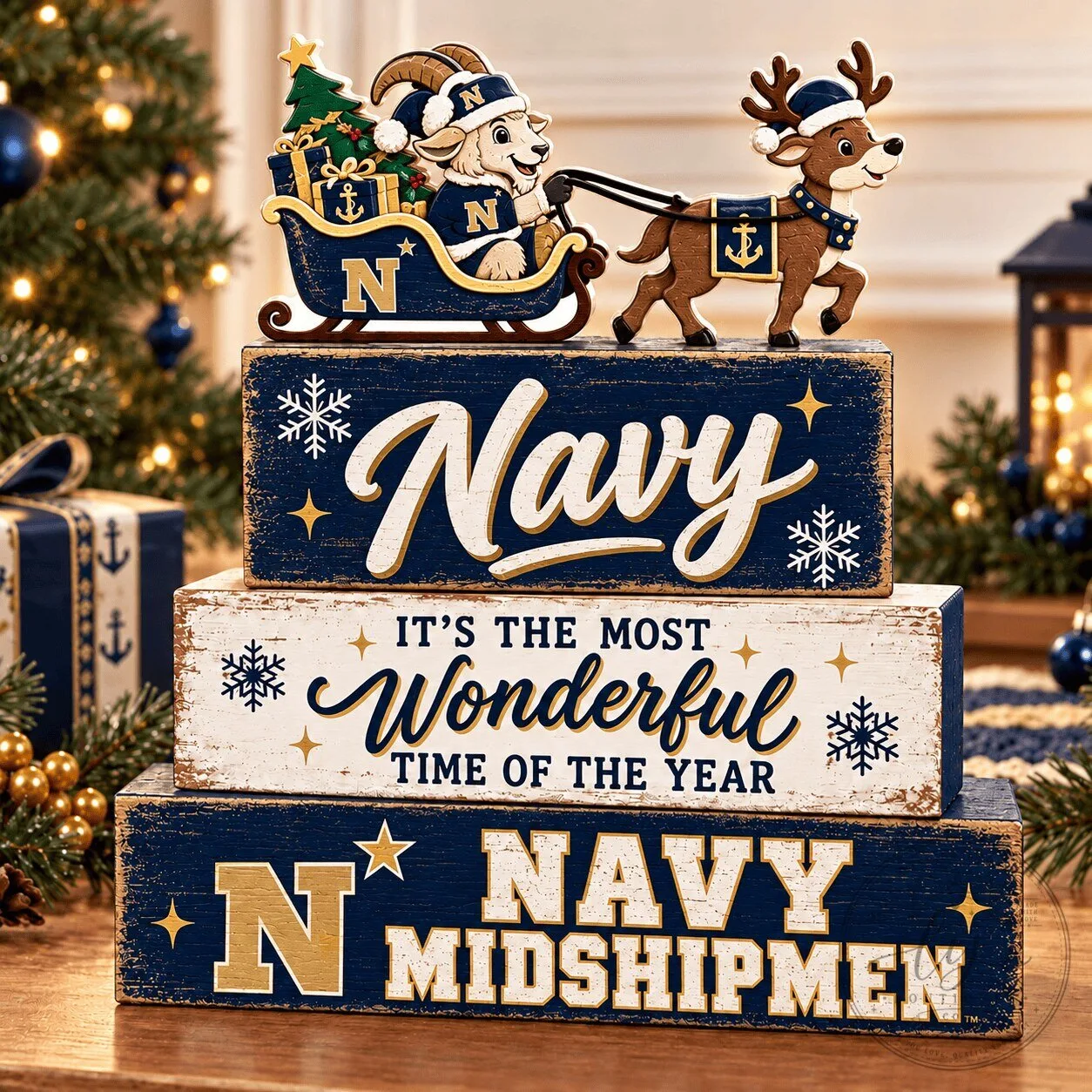 Navy Midshipmen Football Christmas Wooden Tabletop Sign Decor 5 Navy Midshipmen Football Christmas Wooden Tabletop Sign Decor