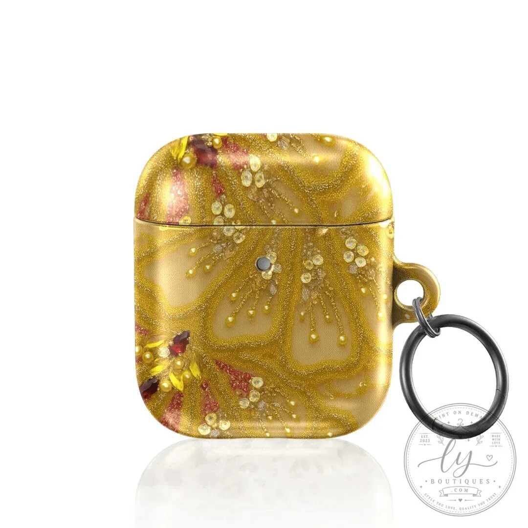 Golden Honeycomb Pattern AirPod Case with Keychain for Wireless Earbuds 5 Golden Honeycomb Pattern AirPod Case with Keychain for Wireless Earbuds