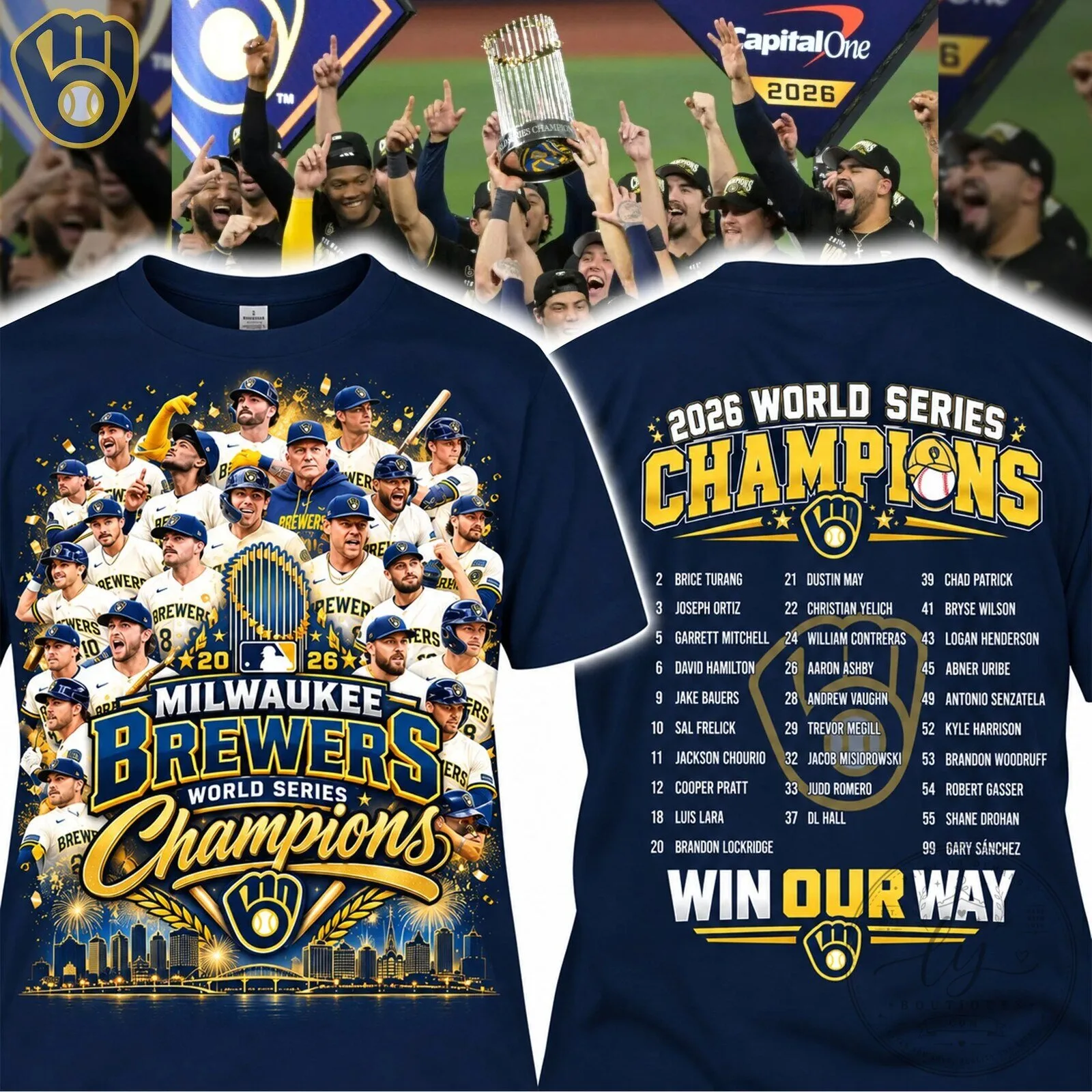 2026 World Series Champions T-Shirt featuring the Milwaukee Brewers Team Roster 1 2026 World Series Champions T-Shirt featuring the Milwaukee Brewers Team Roster