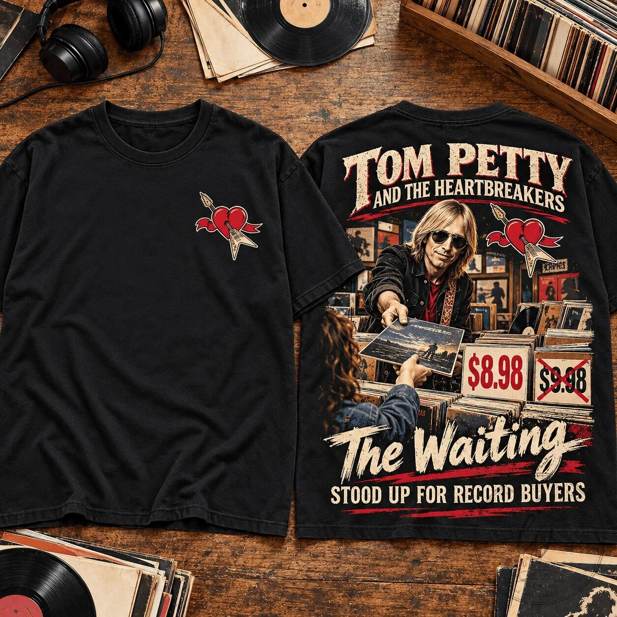 Tom Petty and The Heartbreakers The Waiting Album Art Black Graphic T-Shirt 3 Tom Petty and The Heartbreakers The Waiting Album Art Black Graphic T-Shirt